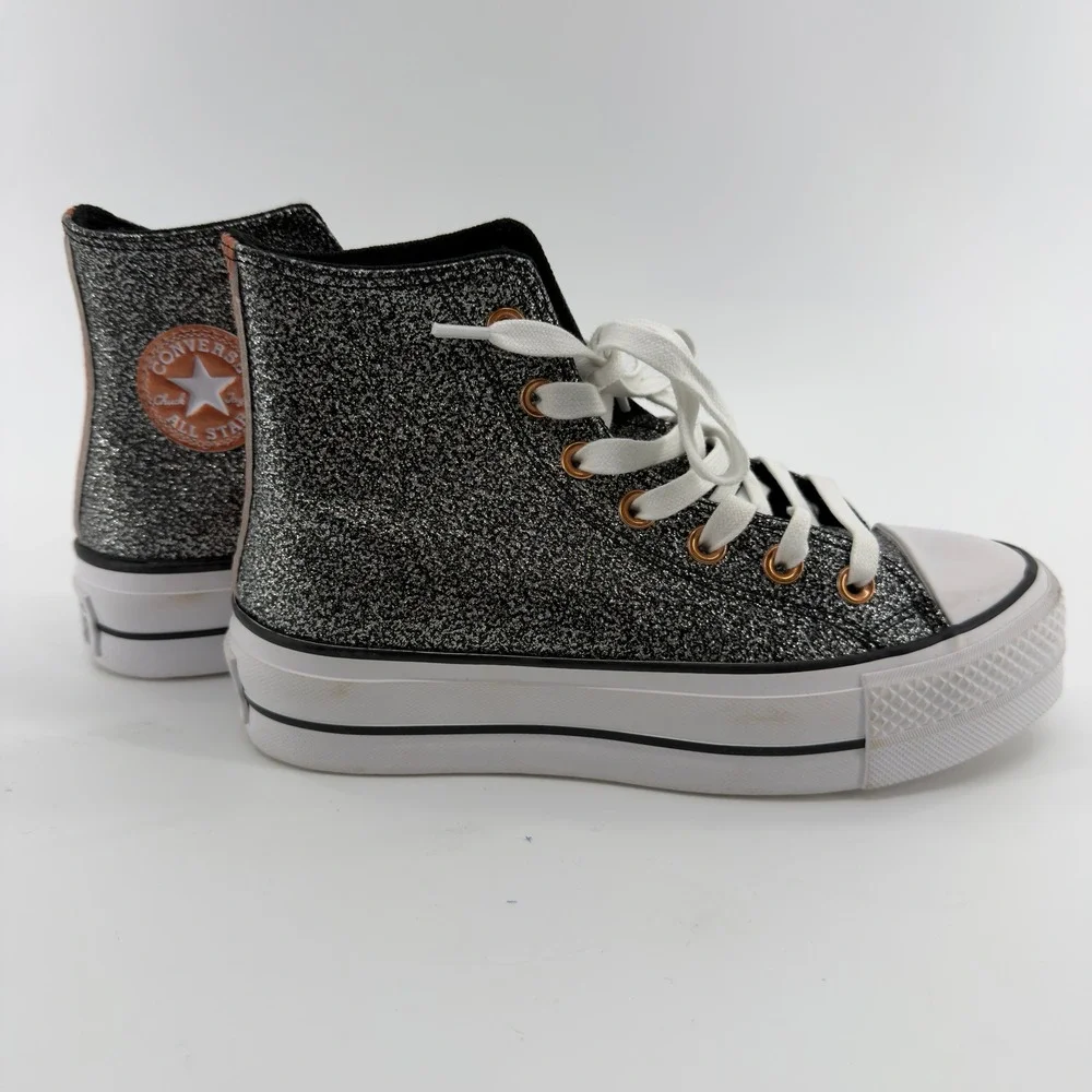 NEW Converse Chuck Taylor‎ All Star Lift Hi Glitter Black Silver Platform 6
